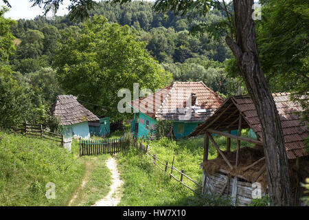 Walking tour through the romanian countryside, mountains, villages, waters. Holidays in carpathian nature. Stock Photo