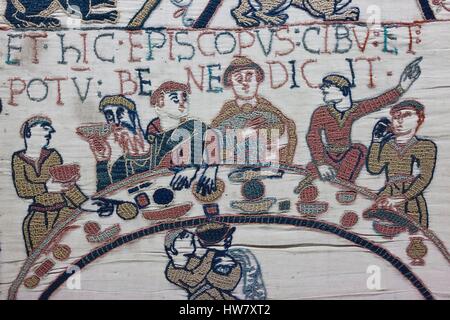 France, Calvados, Bayeux, Tapisserie de Bayeux, Bayeux Tapestry, created in the 11th century, detail Stock Photo