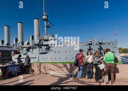 Russia, Saint Petersburg, Petrograd, Cruiser Aurora, fired the first shot of the October Revolution, October, 25, 1917 Stock Photo