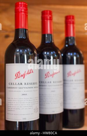 Australia, South Australia, Adelaide-MacGill, Penfolds Magil Estate Winery, oldest winery in South Australia, wine bottles Stock Photo