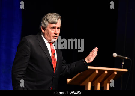 Kirkcaldy, Scotland, United Kingdom, 18, March, 2017. Former Prime Minister Gordon Brown gives a speech at the Adam Smith Festival of Ideas in his home town of Kirkcaldy, proposing a 'Third Option' for Scotland's constitutional future, including a call for a raft of new powers for the Scottish Parliament following Brexit, with a giant p© Ken Jack / Alamy Live News Stock Photo