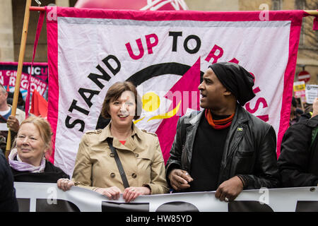 London,UK. 18 March, 2017. Frances O’Grady, General Secretary of the TUC and Roger Mckensie from Unison head the march as thousands demonstrated  through London on the National rally against Racism organised by ’Stand up to Racism’. David Rowe/Alamy News Live. Stock Photo