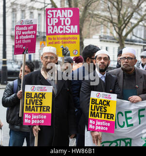 London, UK. 18 March 2017. Muslim men from Tower Hamlets attend the protest. Thousands of protesters take part in the anti-racism march and protest in Central London marking UN anti-racism day. © Vibrant Pictures/Alamy Live News Stock Photo