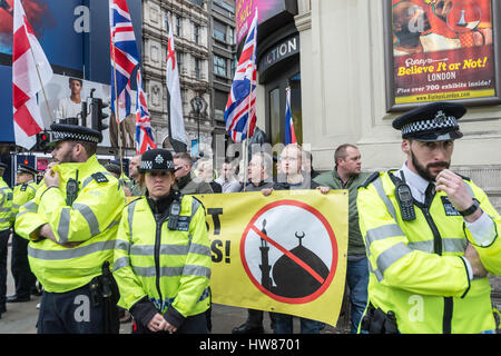 London, UK. 18th March, 2017. Police contain Britain First far-right demonstrators counter-protesting on UN International Anti-Racism Day © Guy Corbishley/Alamy Live News Stock Photo