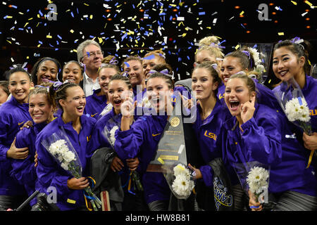 Jacksonville, FL, USA. 18th Mar, 2017. The Louisiana State University celebrates winning the SEC title at the Jacksonville Veterans Memorial Arena in Jacksonville, FL. Credit: Amy Sanderson/ZUMA Wire/Alamy Live News Stock Photo