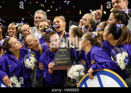 Jacksonville, FL, USA. 18th Mar, 2017. The Louisiana State University celebrates winning the SEC title at the Jacksonville Veterans Memorial Arena in Jacksonville, FL. Credit: Amy Sanderson/ZUMA Wire/Alamy Live News Stock Photo