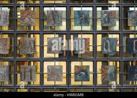 Germany, Berlin, Nikolaiviertel, alphabet doors on the Berlin City Library Stock Photo