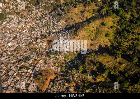 France, Mayotte island (French overseas department), Grande Terre, the slum in the industrial area of Kawéni (aerial view) Stock Photo