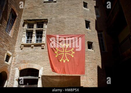 France, Haute Garonne, Toulouse, Malcousinat Street Hotel Boysson - Cheverry, headquarters of Ostal Occitania Occitan flag Stock Photo