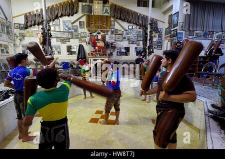 Iran, Isfahan Province, Isfahan, home of force (Zurkhaneh) where traditional Iranian national sport called Varzesh-e Pahlavani (Pahlevani and zoorkhaneh rituals) is practiced Stock Photo