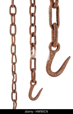 Rusty chain and hook isolated on white background Stock Photo