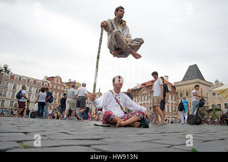 Praha, Czech Republic, July 23, 2015: Street performance at the old Town Square in Prague. Stock Photo
