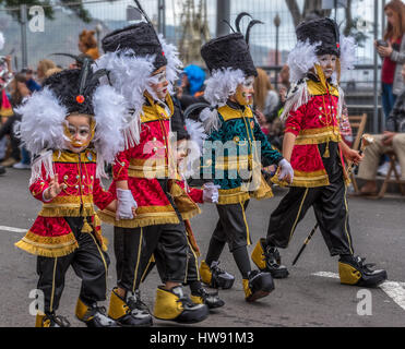 Young children in elaborate fancy dress in the Tenerife Carnival parade Stock Photo