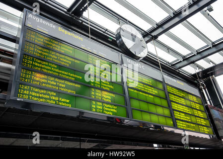MALMO, SWEDEN - MARCH 07, 2017: Information board on Malmo Central station, the third busiest in Sweden behind Stockholm and Gothenburg. Stock Photo