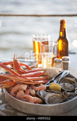 Seafood platter at coastal restaurant Stock Photo