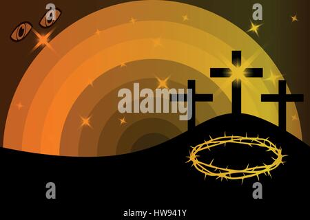 Three crosses standing on Golgotha, Easter - Golgotha, Stock Vector