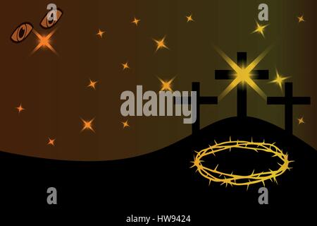 Three crosses standing on Golgotha, Easter - Golgotha, Stock Vector