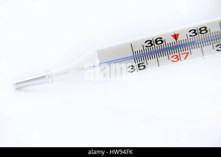 Medical thermometer indicating temperature 37.8 Celsius degrees isolated on white Stock Photo