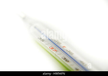 Medical thermometer indicating temperature 37.8 Celsius degrees isolated on white Stock Photo