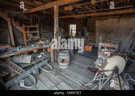 Old blacksmith shop, Wild West open-air museum, Nevada City Museum, former gold mining town, Ghost Town, Montana Province, USA Stock Photo