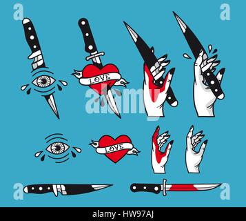 Vector traditional old school tattoo style set Stock Vector