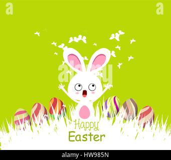 Happy easter cards illustration with eggs and bunny Stock Vector