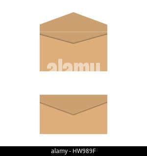 A set of postal envelopes of yellow paper, isolated on white background, open and closed, vector illustration. Stock Vector