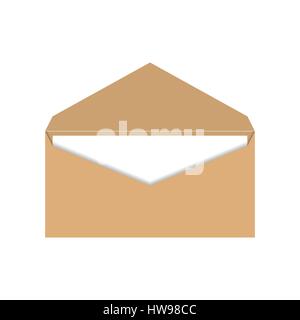 Open realistic envelope of yellow paper with a letter, isolated on white background, vector illustration. Stock Vector