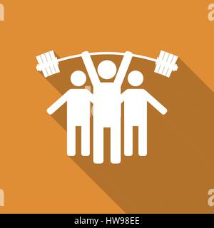 Icon stick figure, silhouettes athletes with sports equipment, people icon, with long diagonal shadow, vector illustration. Stock Vector