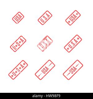 A set of rectangular grunge USA stamps isolated on white background, vector illustration. Stock Vector