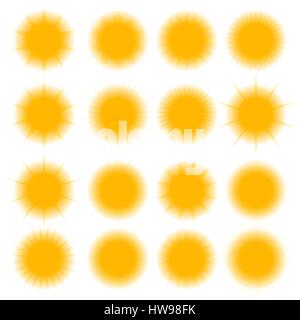 Set of sixteen different icons blurred sun, isolated on white background, design elements of weather, vector illustration. Stock Vector