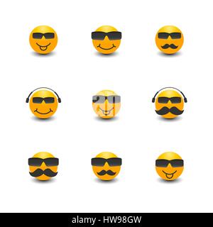 Funny face with a mustache, sunglasses, headphones, isolated on white background, vector illustration. Stock Vector
