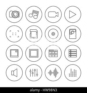 Photo and video icons of thin lines, isolated on white background, design elements of digital devices, vector illustration. Stock Vector
