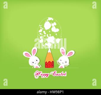 happy easter egg and bunny funny greeting card Stock Vector