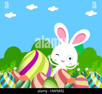 Cute Bunny Easter eggs Stock Vector