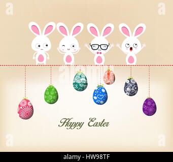 Easter eggs and bunny on wire Stock Vector