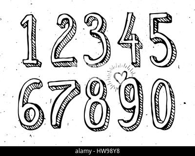 Hand drawn numbers vector isolated on white background sketch style Stock Vector