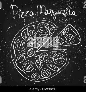 pizza margarita, drawn in chalk on a blackboard Stock Vector
