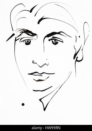 Portrait de Roland Barthes (1915-1980), ecrivain, critique litteraire et semiologue francais - illustration of Ewa KLOS ©Ewa KLOS/Opale Stock Photo