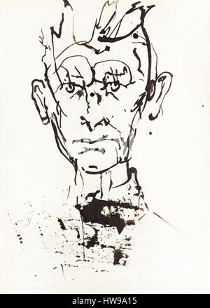 Portrait de Samuel Beckett (1906-1989), ecrivain, poete et dramaturge irlandais - illustration of Ewa KLOS ©Ewa KLOS/Opale Stock Photo