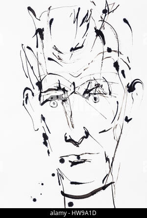 Portrait de Samuel Beckett (1906-1989), ecrivain, poete et dramaturge irlandais - illustration of Ewa KLOS ©Ewa KLOS/Opale Stock Photo