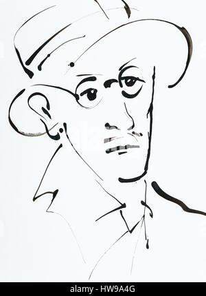 Portrait de James Joyce (1882-1941), romancier et poete irlandais - illustration of Ewa KLOS ©Ewa KLOS/Opale Stock Photo