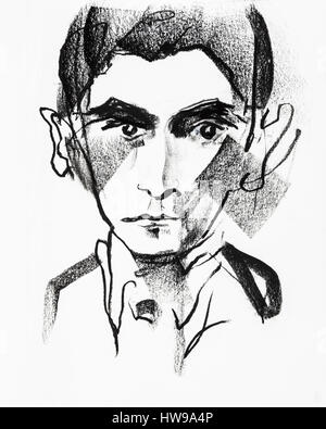 Portrait de Franz Kafka (1883-1924), ecrivain tcheque, de langue allemande - illustration of Ewa KLOS ©Ewa KLOS/Opale Stock Photo
