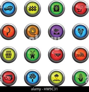 agricultural icons on color round glass buttons for your design Stock Vector
