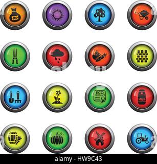 agriculture icons on color round glass buttons for your design Stock Vector