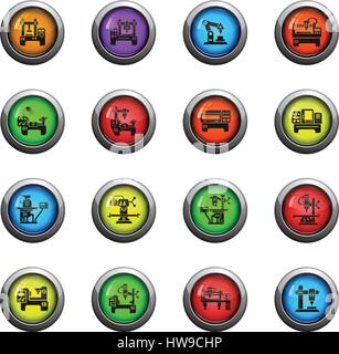 industrial equipment icons on color round glass buttons for your design Stock Vector