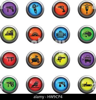 machine tools icons on color round glass buttons for your design Stock Vector
