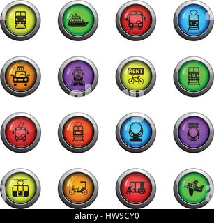 public transport icons on color round glass buttons for your design Stock Vector