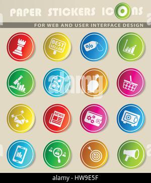 marketing icons on color paper stickers for your design Stock Vector