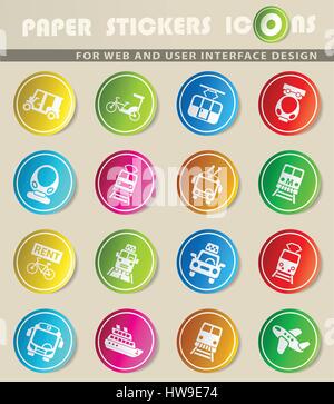 public transport icons on color paper stickers for your design Stock Vector